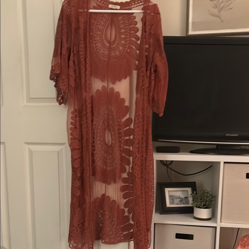 Rust Lace Kimono Cardigan